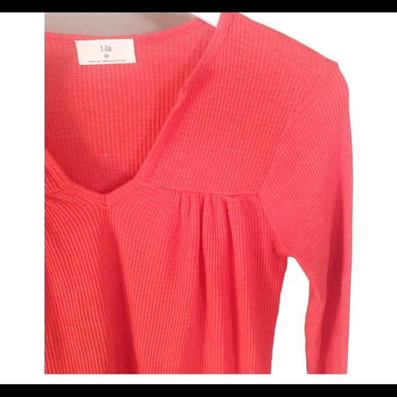T.LA. Anthropologie Waffle Knit Henley Tunic Top With V Cut Orange Sz XS - Picture 7 of 14